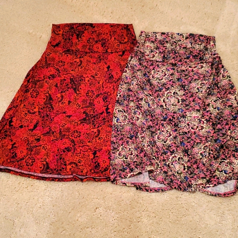2 Lularoe Azure skirts Large red/black, pink/cream